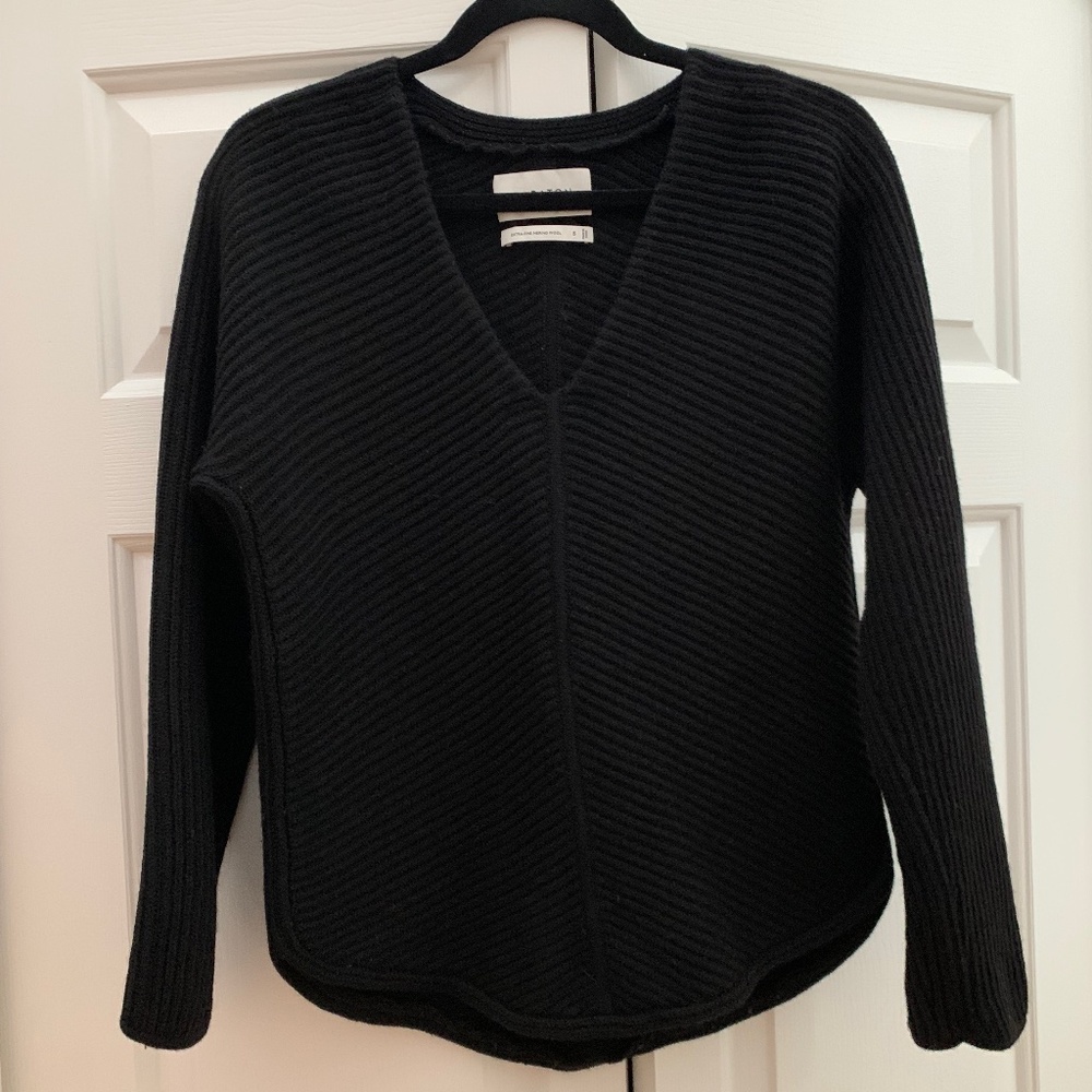 Babaton Merino Wool Black Ribbed Sweater - S (fits M too)